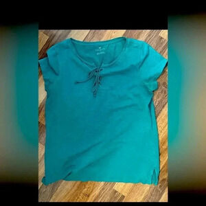 TALBOTS Women’s Short Sleeve Shirt Size Medium Front Tie Blouse Top